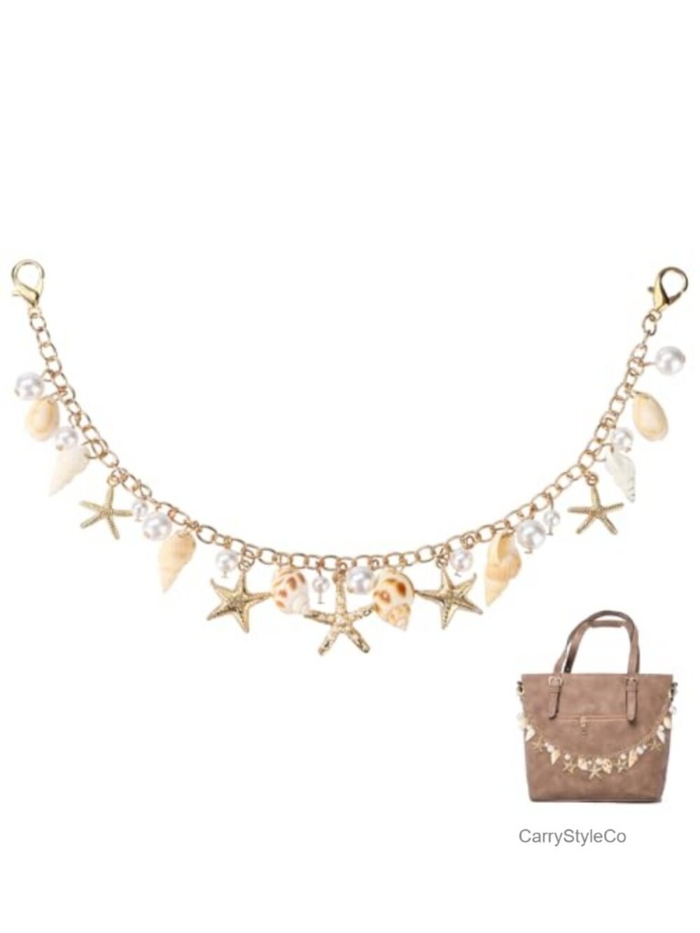 Boho Beach Handbag Charm Keychain Starfish Shell Pearl Alloy